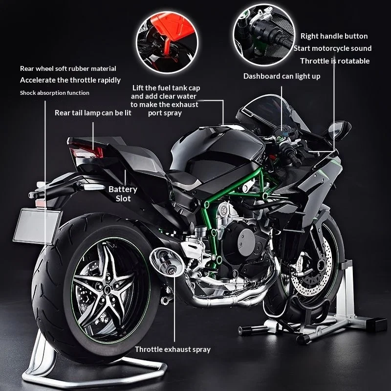 1:9 Scale Carbon Fiber Alloy Motorcycle Model With Spray Sound Light Effect Gift Box Simulation Toy For Kids