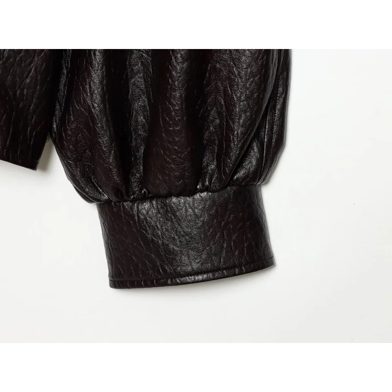 Damen Rollkragen PU-Lederjacke Winter 2026 Neu mit Gürtel Tailliert Locker Sitzend Warme Mäntel Mode Streetstyle Damen Reise-Oberbekleidung – Detail 8