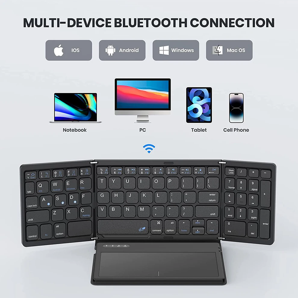 Imagem -04 - Teclado Bluetooth Dobrável Portátil com Touchpad Couro do Plutônio Teclado sem Fio do Curso para Windows Ios Android Mac