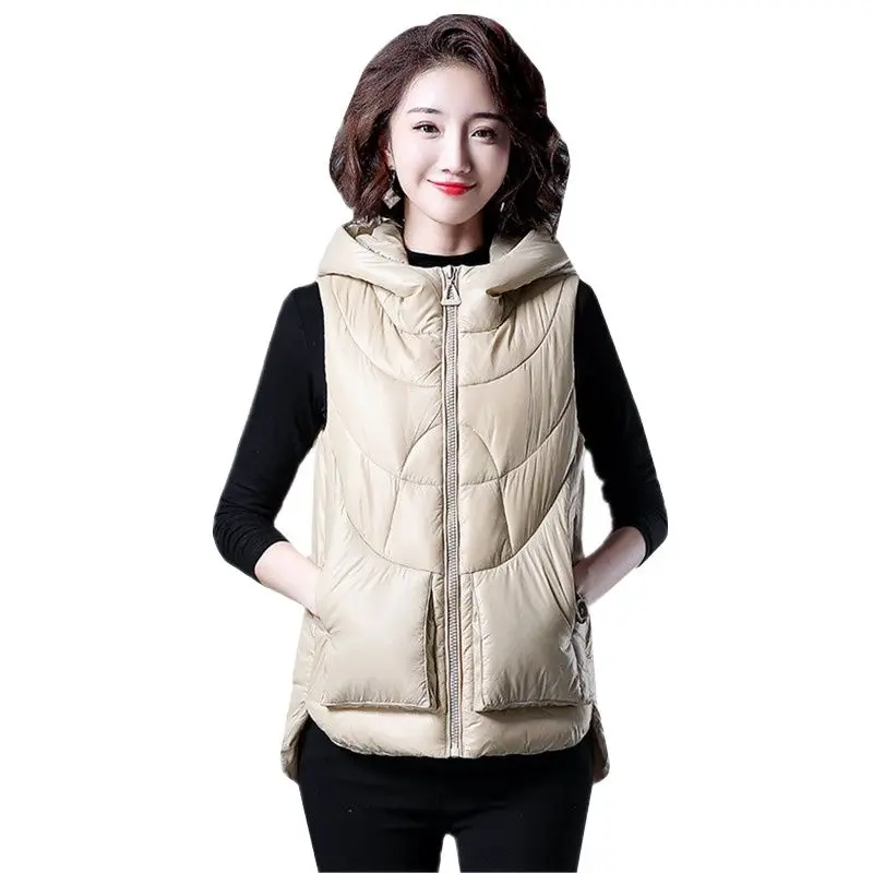 UHYTGF Vest Phụ Nữ Mùa Thu Mùa Đông Quần Áo Áo Ghi Lê Nữ Không Tay Vest Xuống Áo Khoác Trùm Đầu Ấm Coat Ngắn Colete Feminino 878