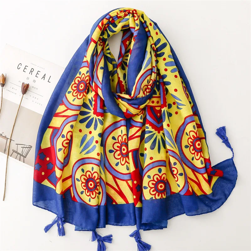 African Indian Ethnic Geometric Floral Tassel Viscose Shawl Scarf High Quality Wrap Headband Bufanda Muslim Hijab Sjaal 180*90Cm