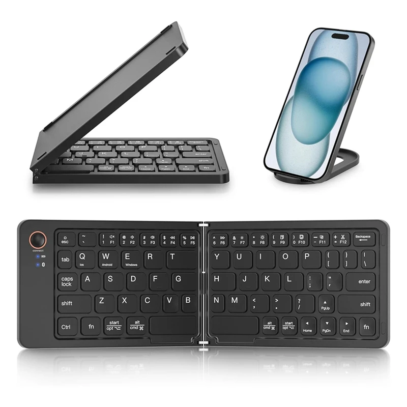 ABSJ-Mini clavier sans fil Bluetooth pliable (synchronisation jusqu'à 3 appareils), clavier pliable Portable pour Android Windows