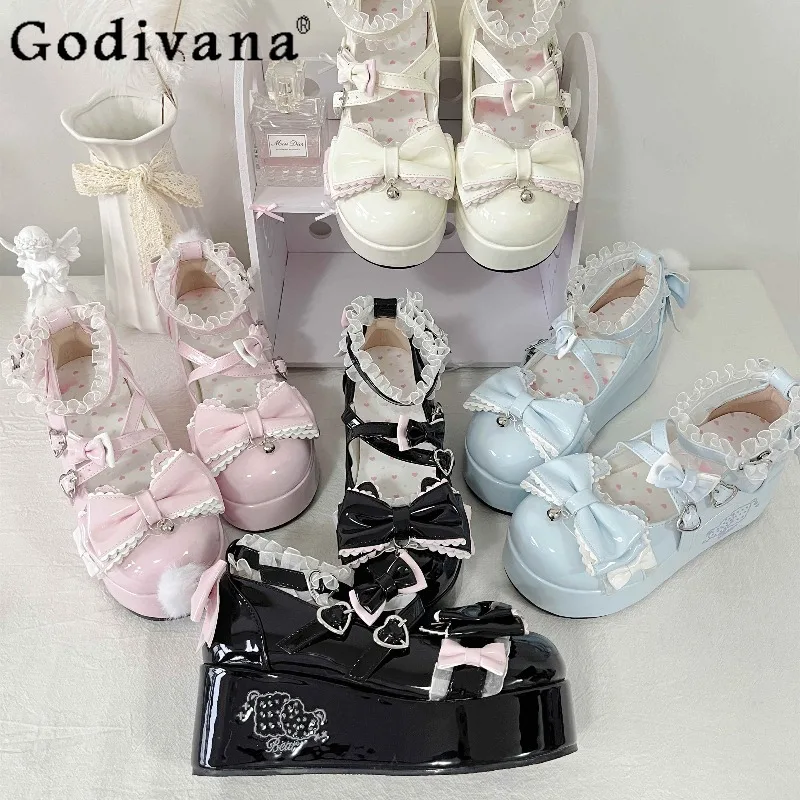 

May Jane Original Lolita Shoes Women's Height Increasing Thick Soled Bowknot Shoes Female Japanese Lolita College Style JK Shoes