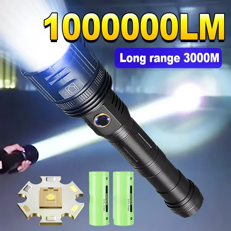 

1000000LM светодиодные фонари высокой мощности, сверхмощный тактический фонарик, телескопический зум-фонарик, поисковый свет, использование батареи 26650
