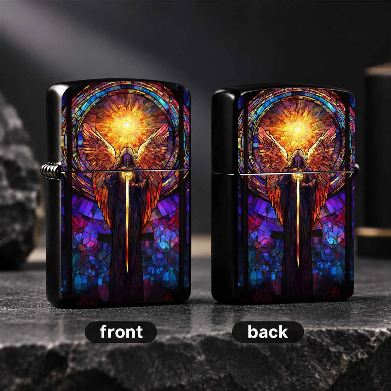 Stained Glass Archangel Pattern Portable Lighter, Glowing Holy Sword Angel Art Print Exquisite Daily Carry Item, Ideal For Gifting Collection, Fits All Scenes, Unique Stylish Practical Accessory With Stunning Vibrant Visual Effect A Humorou