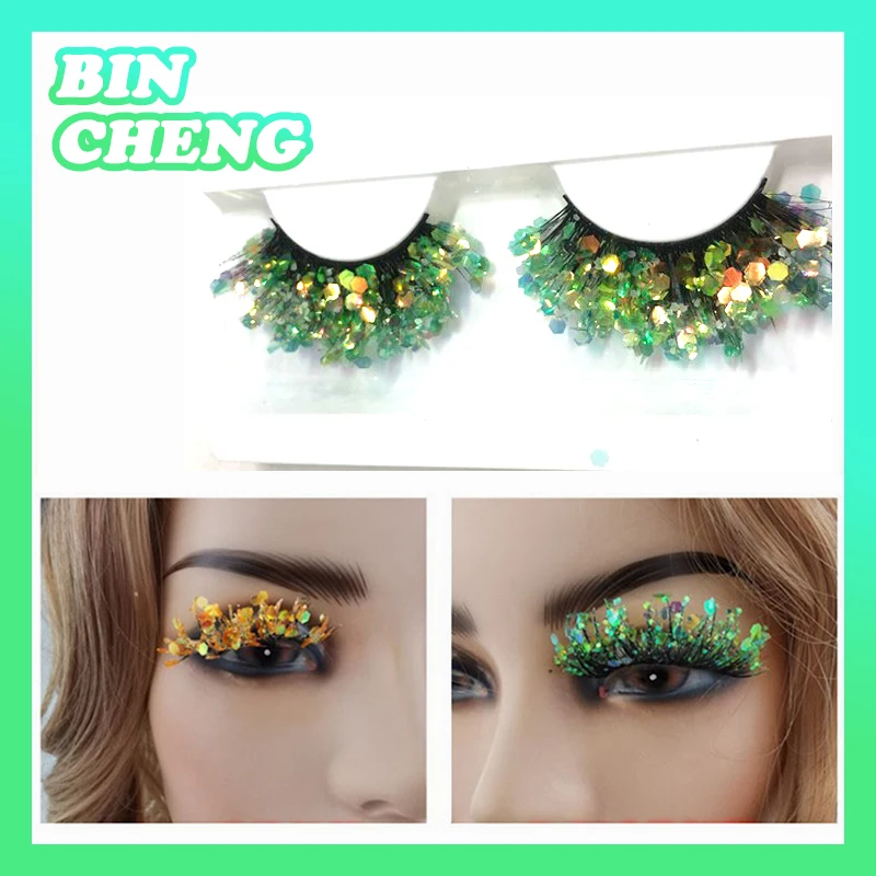 Een Paar Nerts Wimpers Unieke Sprankelende Kleurrijke Valse Wimpers Glitter Lash Dramatische Halloween Feest Regenboog Cosplay Wimpers