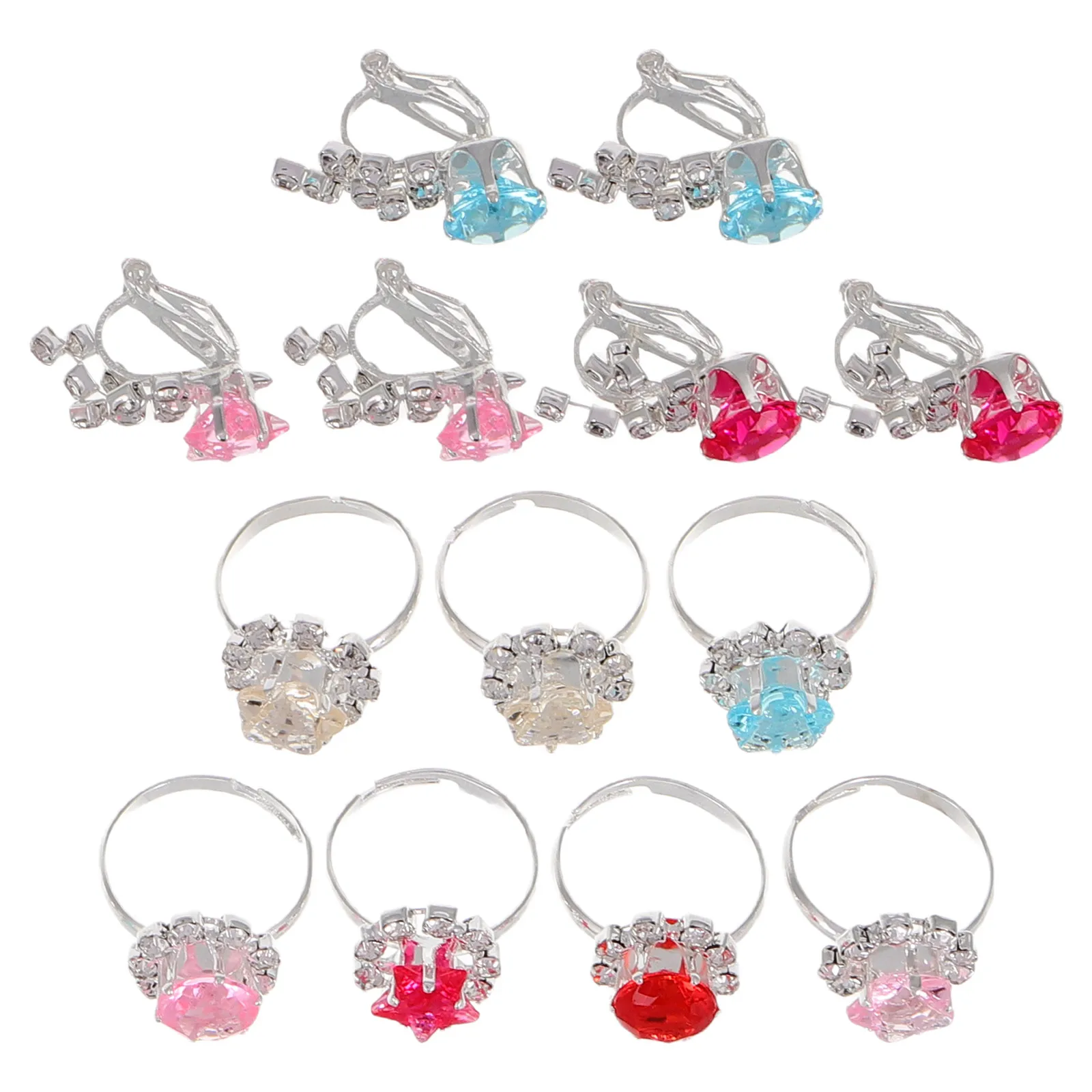 

Children Set Girl Rings Clip Earrings Girl Rings Kids Princess Pretend Play Toddler Dress Up Accessories