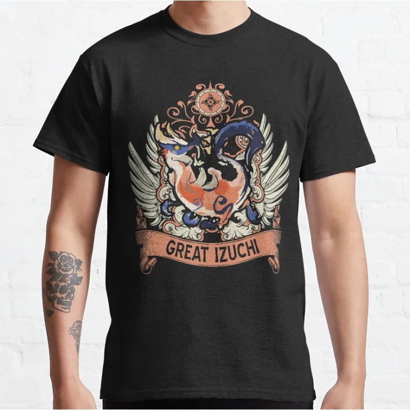 

GREAT IZUCHI 0220 Monster hunter world gift t shirt for men Cartoon Video game MHW Graphic Tee Y2K Clothes All size tops S-6XL
