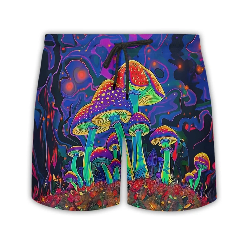 3D Print Plants Magic Mushroom Beach Shorts For Men Casual Mushroom Summer Surfing Bermudas Cool Street Loose Short Pants Truns