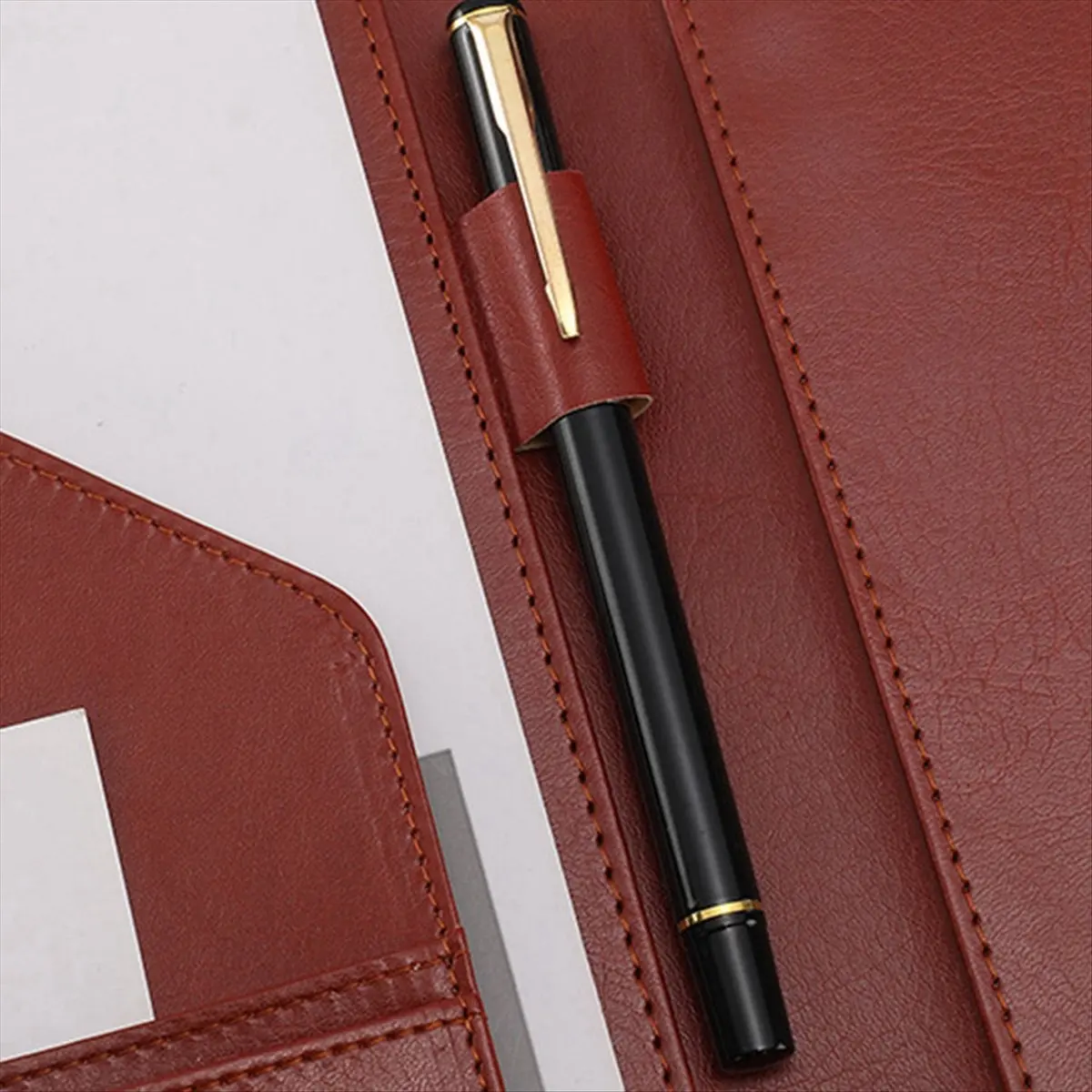 A50U A4 PU Padfolio File Folder Portfolio Business Document Holder Metal Clipboard Pad Document Organizer Holder, B