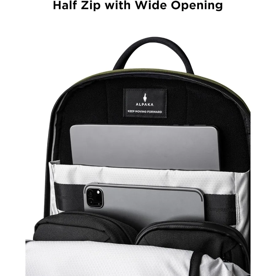 ALPAKA Elements Mochila Pro 24L - Mochila verde para computadora portátil para computadora portátil de 16 pulgadas con dos bolsillos para botellas Mochila de viaje para hombres