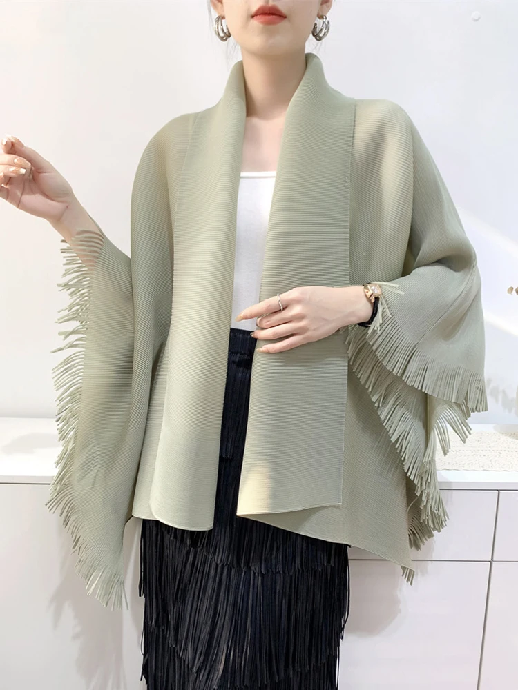 GVUW Pleated Tassel Jackets Women Fashion Lapel Loose Open Stitch New 2024 Solid Color Fashion Casual Female Clothing 17G7740
