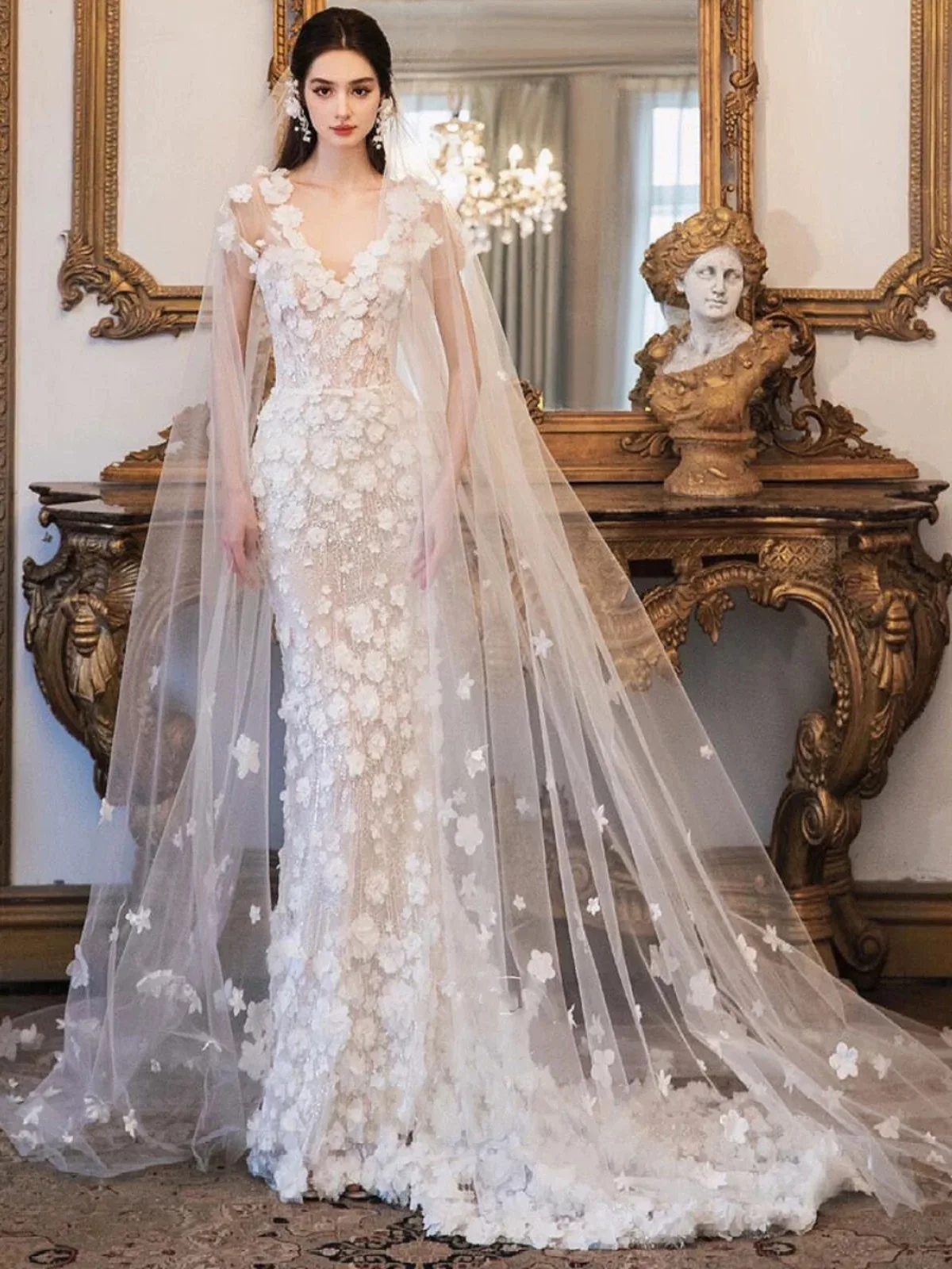 

Customized 3D Flowers Mermaid Wedding Dress Appliques Sweetheart Wedding Dress Long Train vestidos de novia Evening Dresses