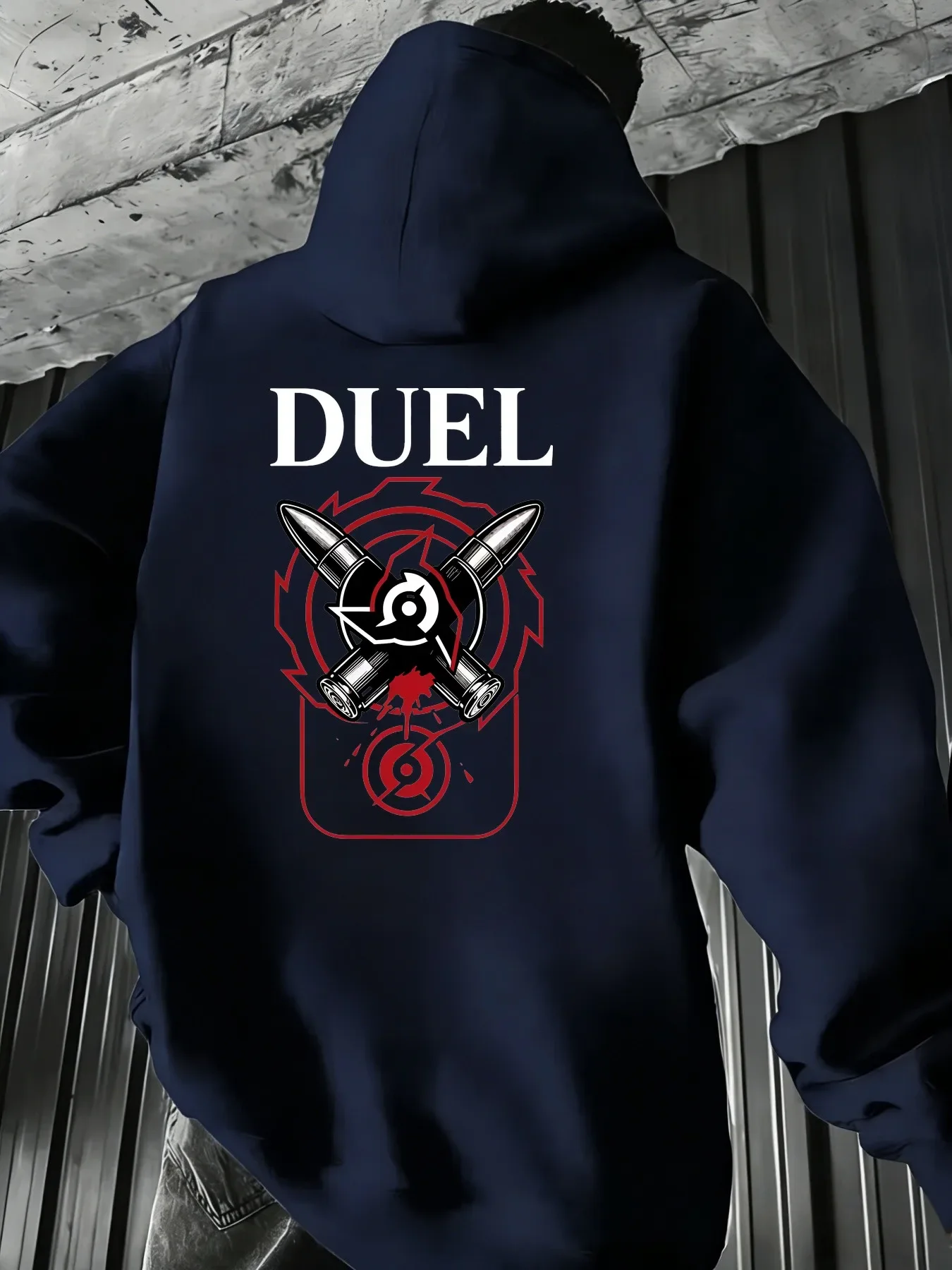 Korean Hot Style Duel Bullet Logo Print Hoodie For Men Women Trendy Urban Pullover Hooded Sweatshirt Loose Fit