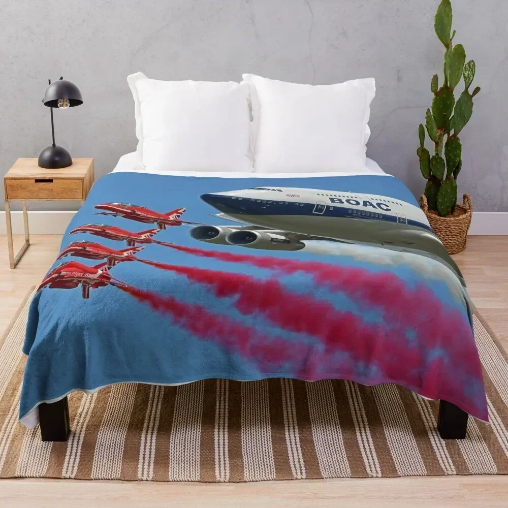 BOAC 747 with The Red Arrows Flypast - 4 Throw Blanket Beautifuls Sofa funny gift Blankets For Bed Blankets