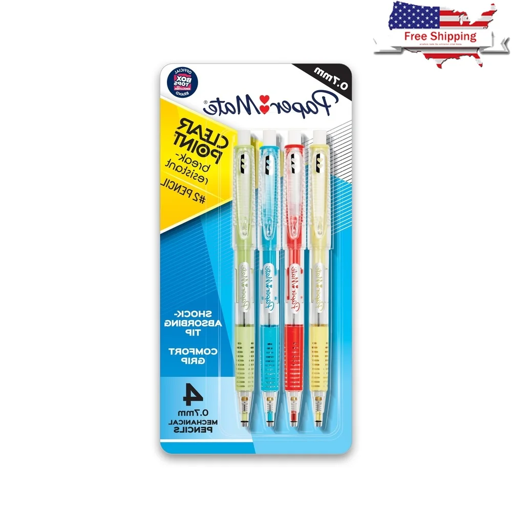 

Break-Resistant Mechanical Pencils 0.7mm HB2 Assorted Barrels 4 Count Jumbo Eraser Shock Absorbing Textured Grip School Supplies