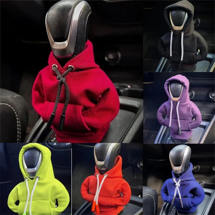 2024 New Car Fashion Hoodie Car Shift Knob Cover Manual Handle Gear Lever Decoration Hoodie Cover Auto Car Interior Accessories