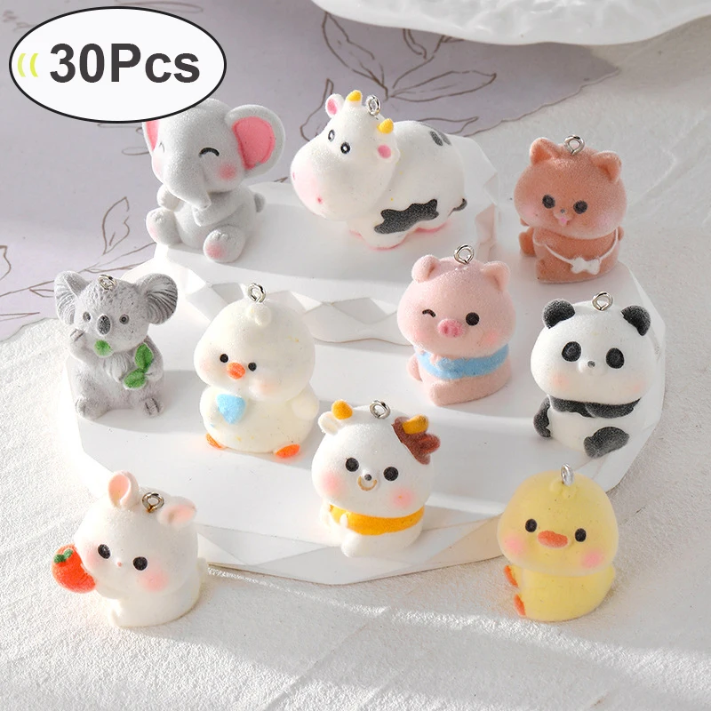 30Pcs Wholesale Fluffy Rabbit Duck Pig Panda Elephant Dog Resin Charms Kawaii 3D Animals Pendants for DIY Keychains Jewelry Make