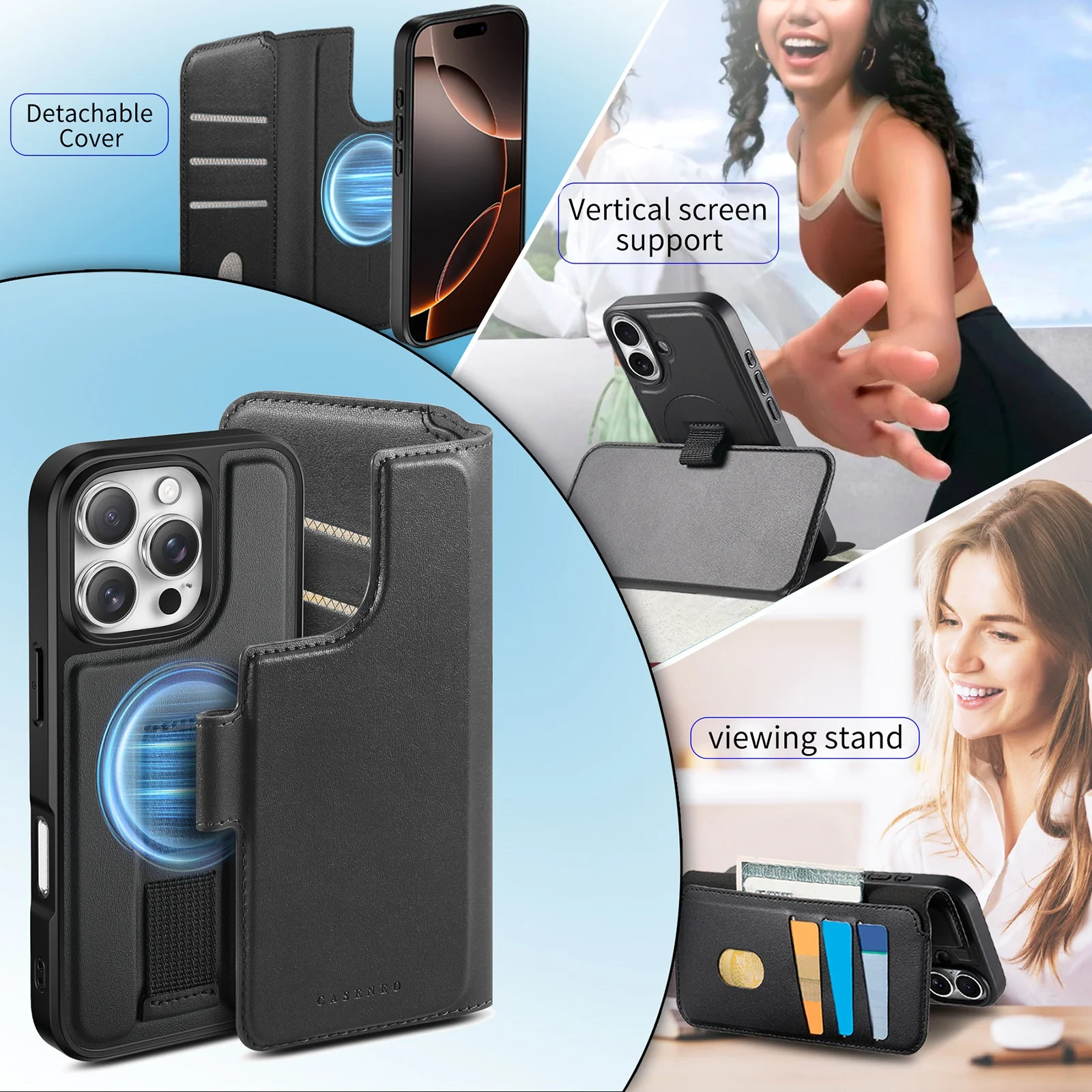 

2 in 1 Detachable Magnetic Cards Solt Leather Case For iPhone 15 16E 16 17 Pro Max 14 Plus 12 13 Pro Max For Magsafe Cover