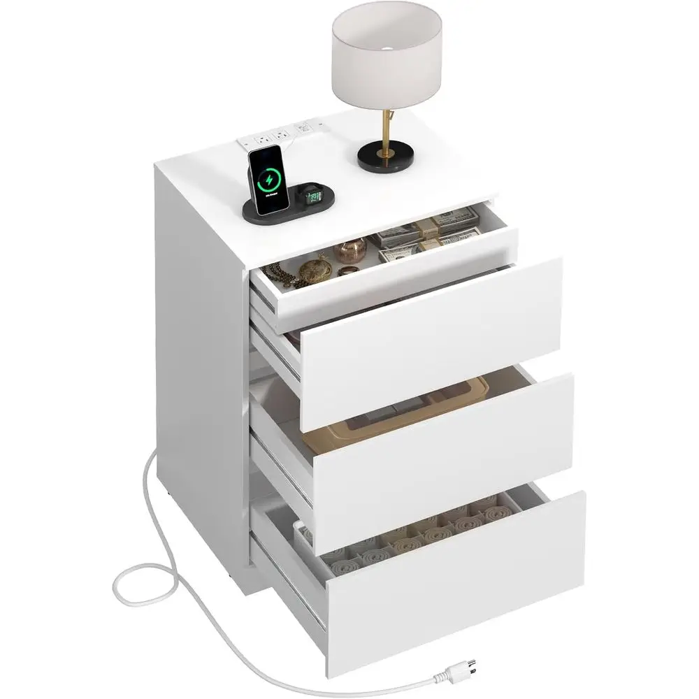 

Nightstand Set of 2, 26" H with Hidden Drawer, Bedside Table with Charging Station, 4 Drawers, Modern Night Stand, Customized