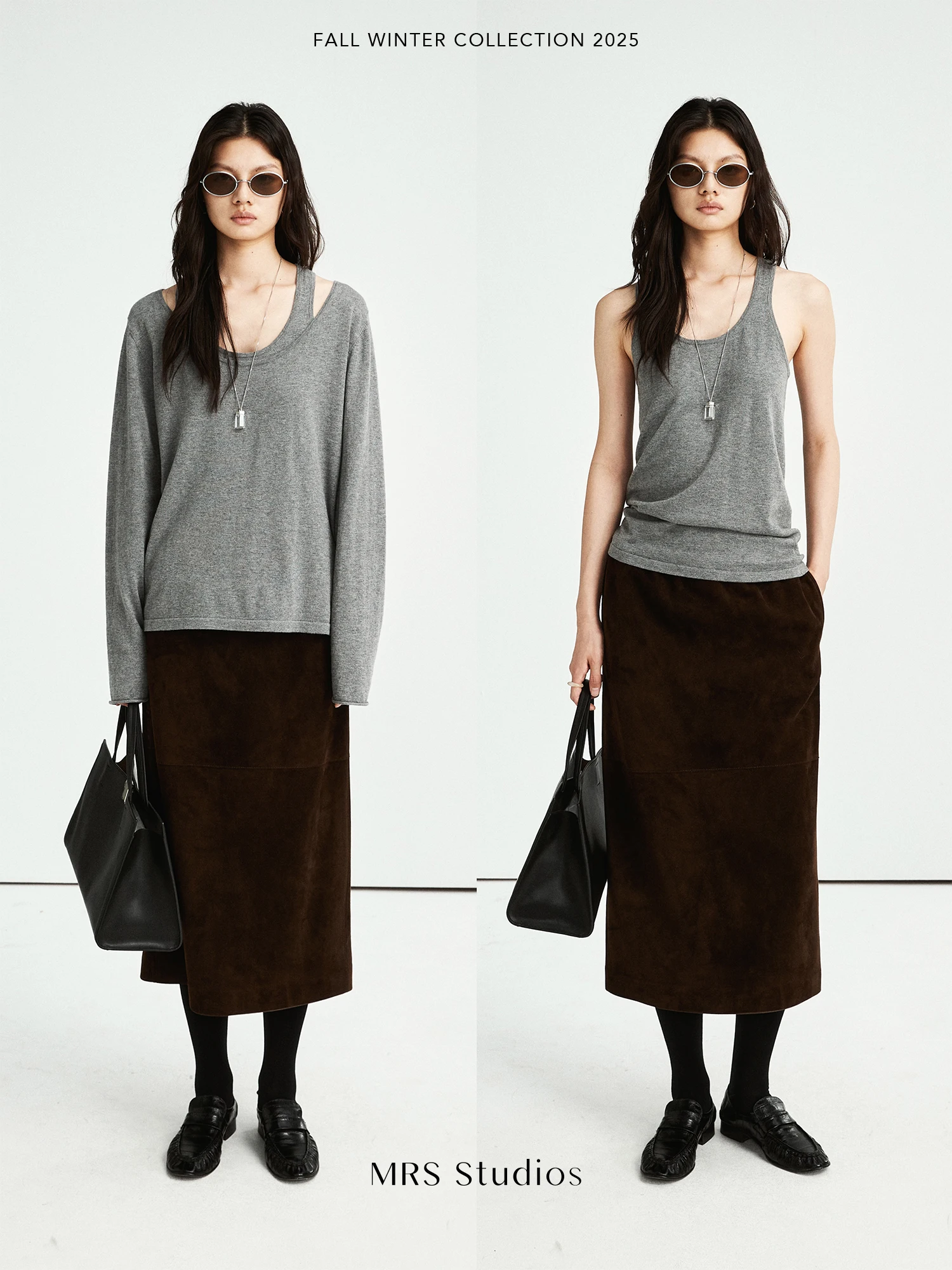 

MRS Studios Organic Cotton Silk Long Sve Tank Top And Vest Set Casual Loose Fit round Ne Knitted Wear Layering Women's F...