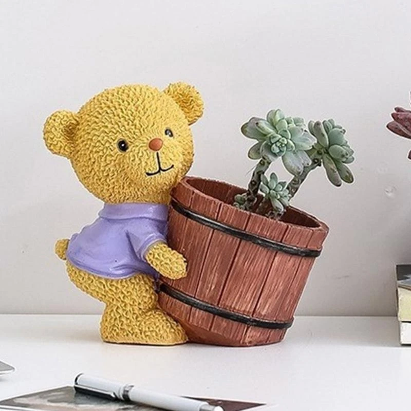 الدب الزهرية قالب من السيليكون حامل القلم الاسمنت زارع قالب حديقة الزينة #5