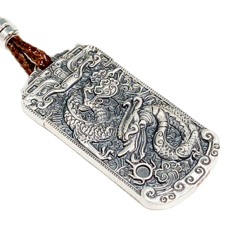 Vintage Relief Dragon Taotie Necklace Men Choker Accessories Ethnic Style Vintage Divine Beast Pendant Male Jewelry