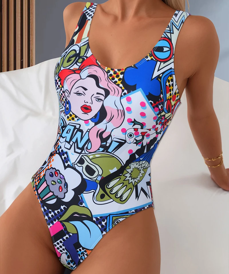 

Sexy One Piece Swimsuit 2026 Women Flame Red Lips Girl Graffiti Monokini Swimwear Bathing Suits Slimming Bodysuit Swimming Suit