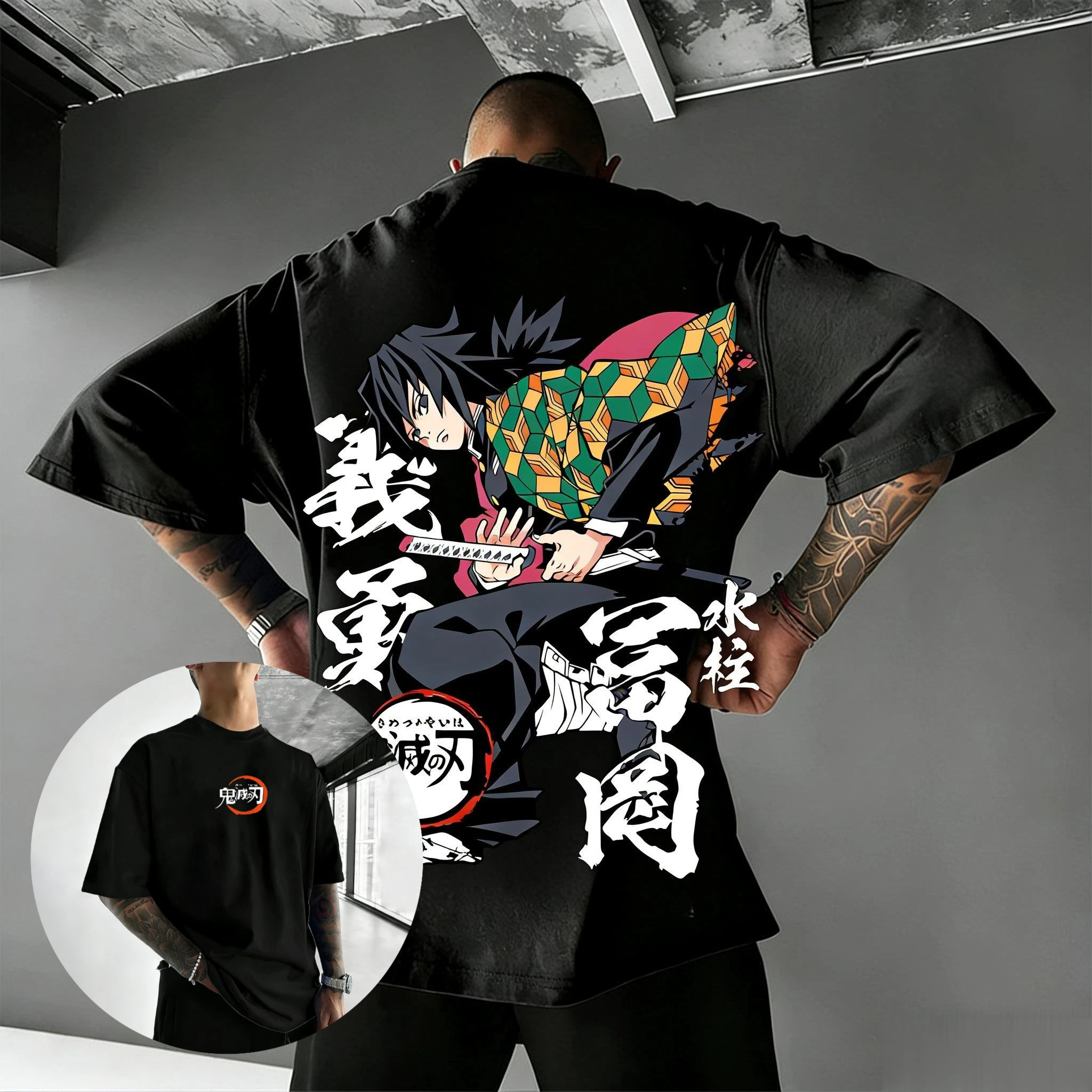 Demon Slayer Giyu Tomioka Anime T-shirt Mannen Vrouwen Katoen Korte Mouw Tee Nieuwe Zomer Streetwear Grafische Print Casual Top Cosplay