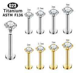 5/10pcs Crystal G23 Titanium Threaded Labret Piercing Cartilage Tragus Earrings Stud Lip Body Jewelry