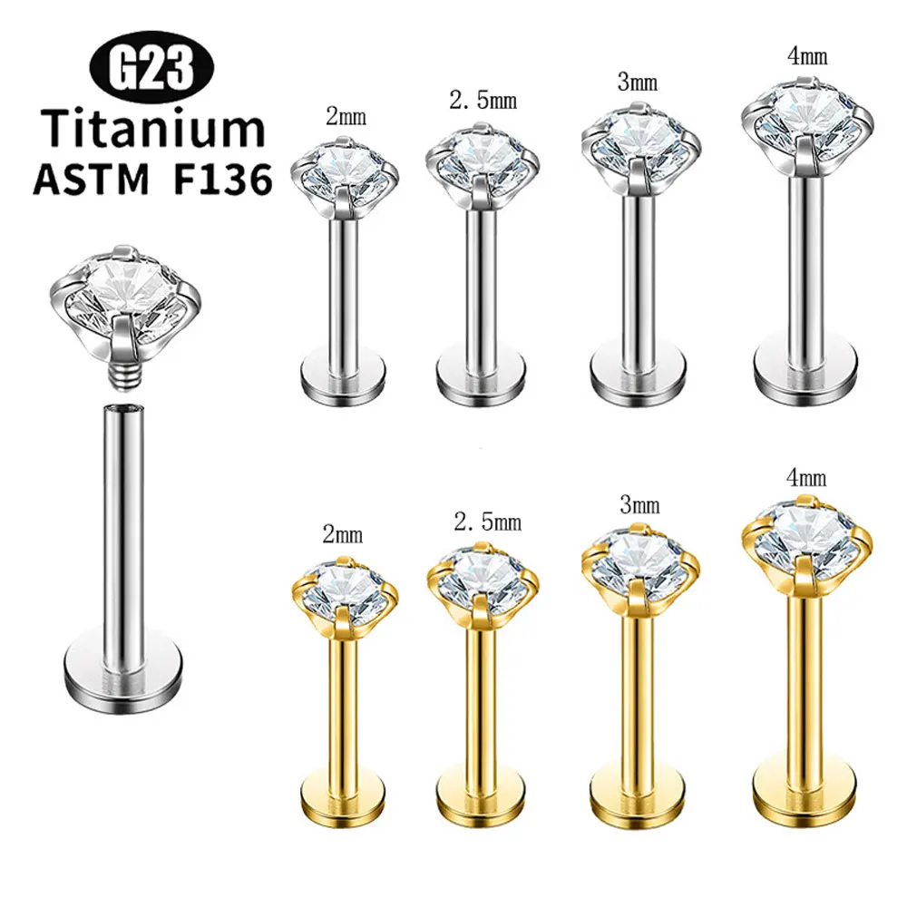 5/10pcs Crystal G23 Titanium Threaded Labret Piercing Cartilage Tragus Earrings Stud Lip Body Jewelry