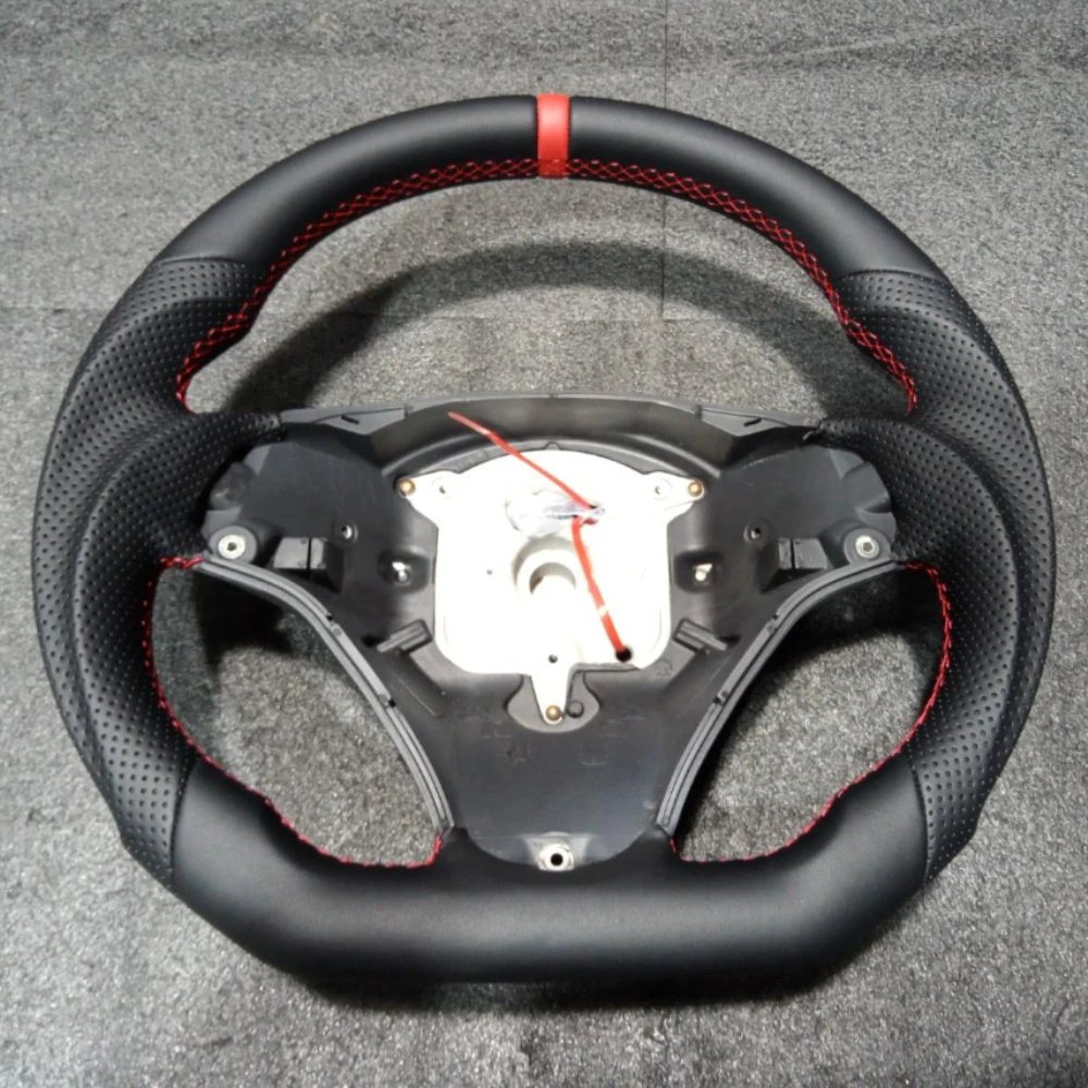 Lederen Stuurwiel Voor BMW E90 E92 E93 M3 328i 335i 135i E60 Stuurwiel Platte Bodem Rode Streep Auto Accessoires 2005-2012
