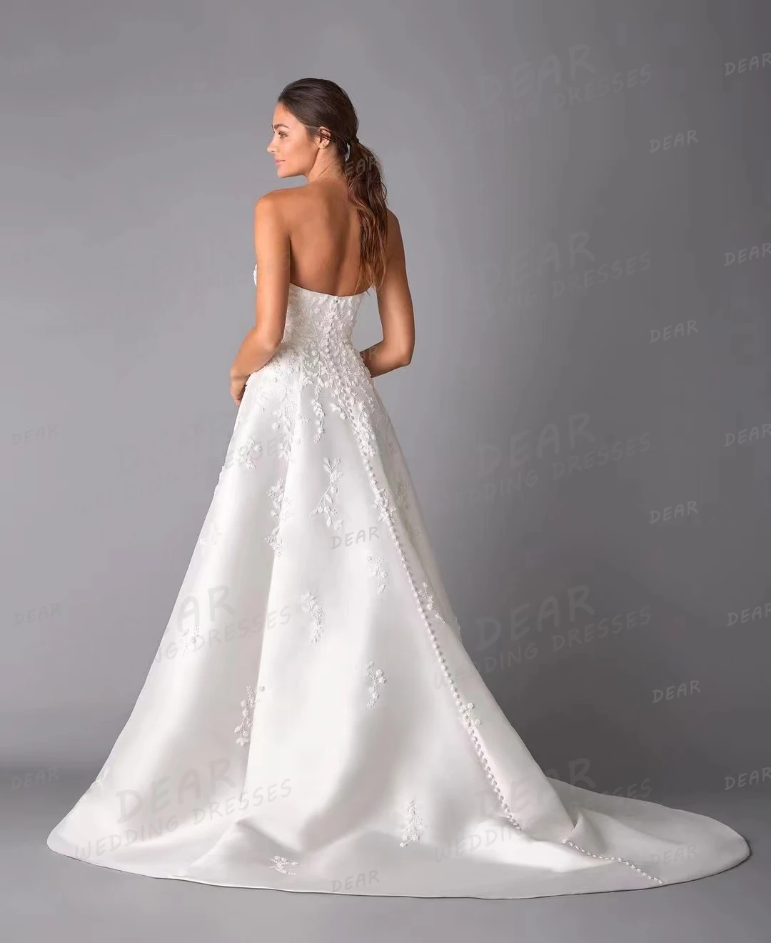 Gaun pernikahan wanita leher V mewah gaun pengantin applique elegan A Line tanpa lengan Backless Satin Vistidos De Fiesta