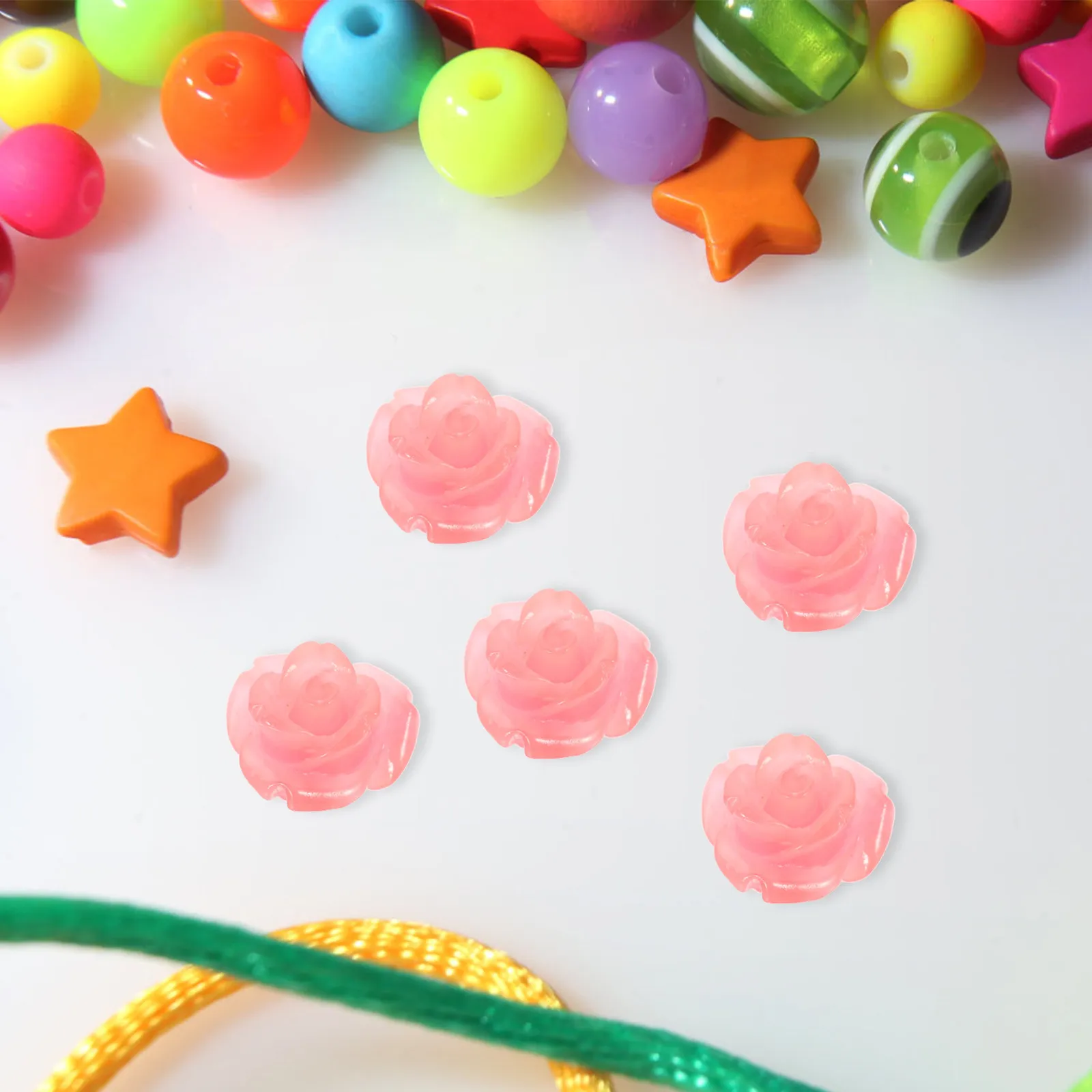 

50Pcs DIY Rose Beads Pink Shell Carved Flower Shape Loose Beads for Jewelry Making Bracelet Earring Crafting Gift Accessories