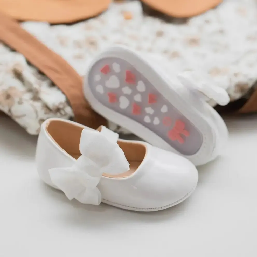 Meckior scarpe per neonate PU Leather Bowknot Flat antiscivolo suola in gomma Toddler First Walkers Princess Wedding Dress Girl Shoes