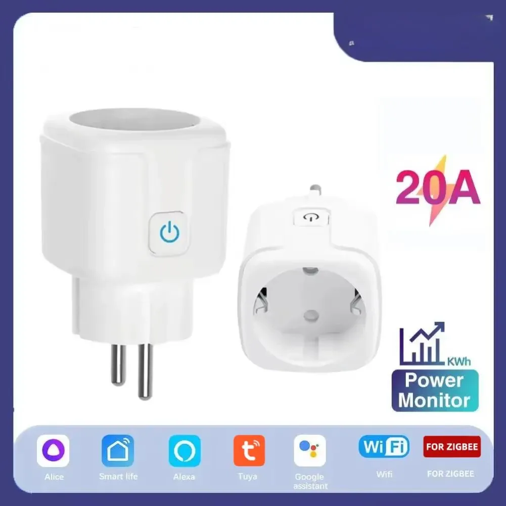 Tuya Zigbee Smart Plug 20A EU Smart Socket met Power Monitoring Timing Functie Spraakbesturing via Alexa Google Home Yandex