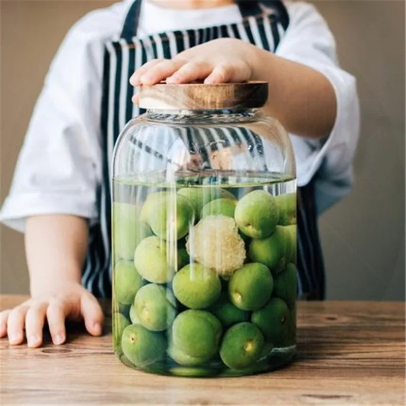Hermético Recipiente De Armazenamento, Vidro De Borosilicato Alto, Frasco De Vidro De Tampa De Madeira De Acácia, Grande Recipiente De Armazenamento De Alimentos, Tampa De Madeira Maciça, Frasco De Pickle