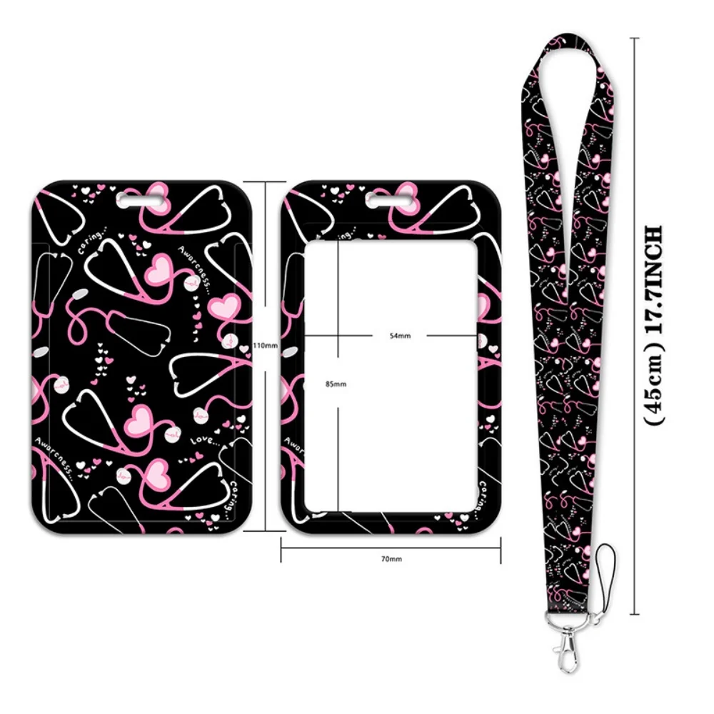 Colorful Print Love Heart Lanyard Business Credit Card Holder ID Badge Holder Bag with Neck Strap For Student Women Card Cover