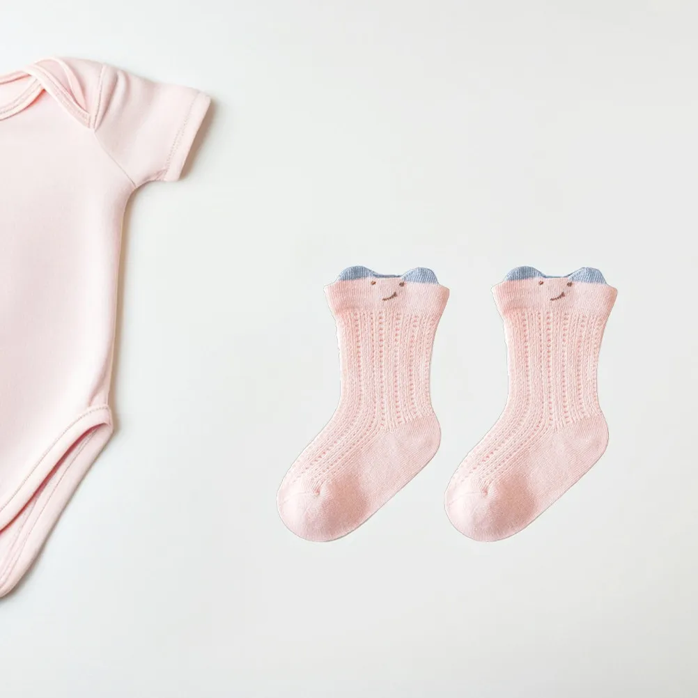 2Pairs Kids Socks Baby Girl Socks Newborn Toddler Knee Length Summer Thin Mesh Breathable Soft Cute Ear Design for Infants Girls