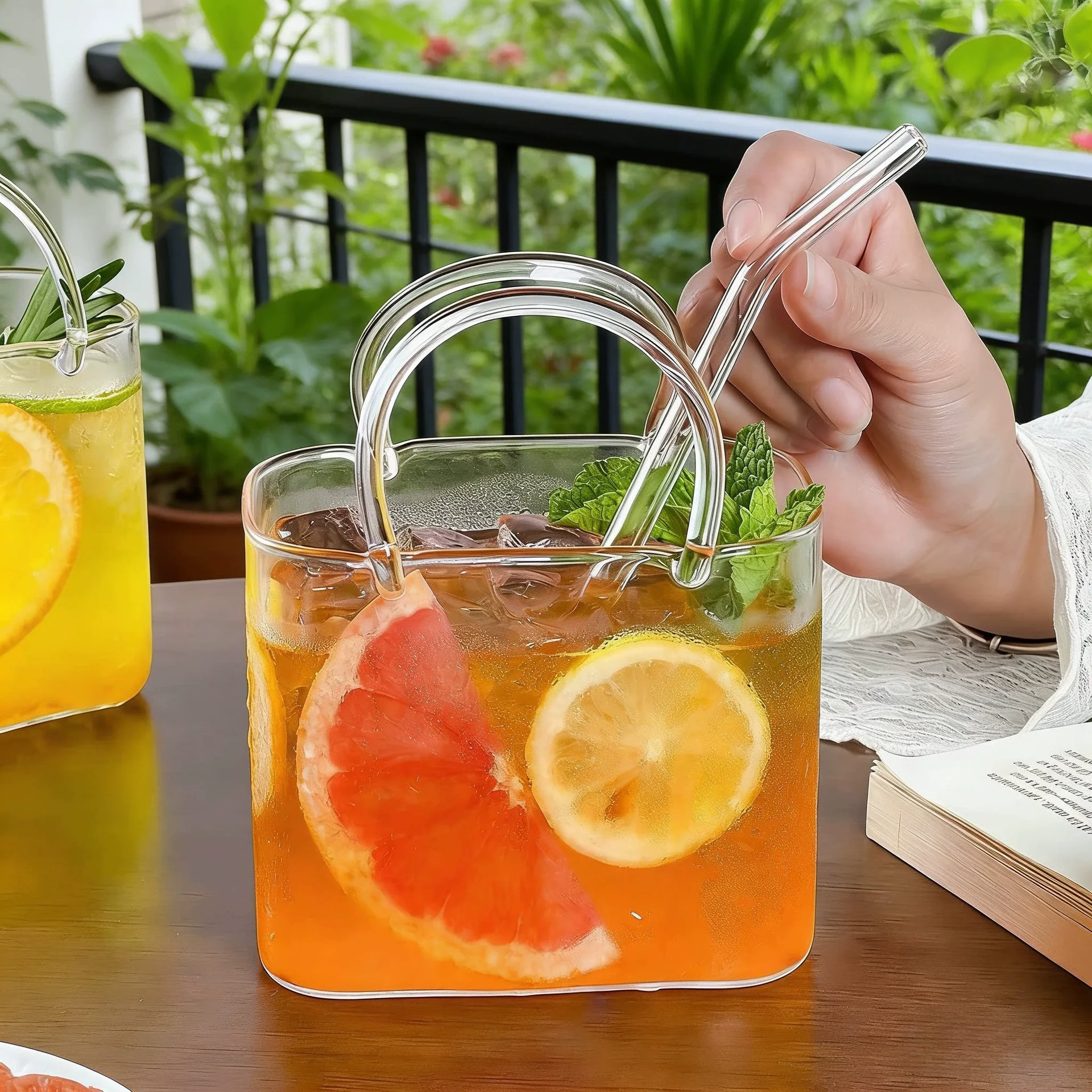 1PCS/6PCS Handbag Glass Beverage Cup Cocktail Glass Wine Cups with Straw Creative Fruit Tea Juice Mug for Home Special Drinkware