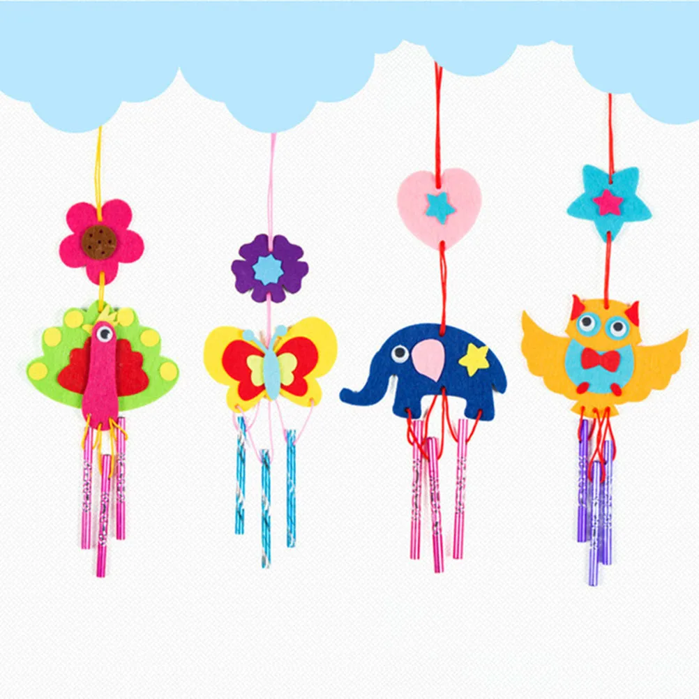 

8Pcs Kids DIY Wind Chime Pendant Set Durable Material Cartoon Shape Craft for Developing Imagination and Skills