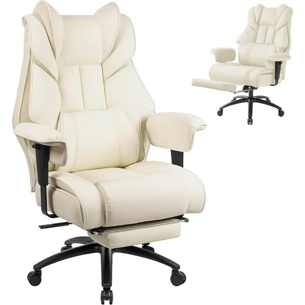 

Ergonomic High-Back Leather Gaming Chair with Footrest, Lumbar Support, for 400lbs, Beige