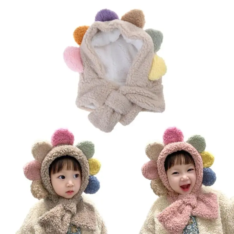 T8UD Baby Bonnet Scarf Flower Ear Protections Hat Neckerchief Earflap Hat