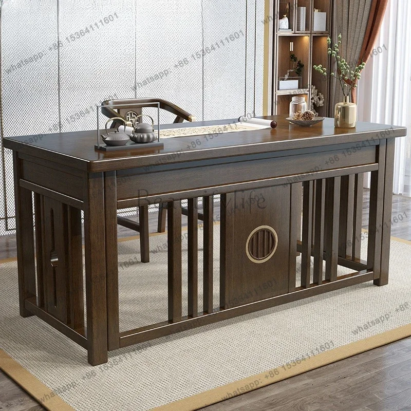 D25New Chinese style all solid wood desk modern office computer desk light luxury