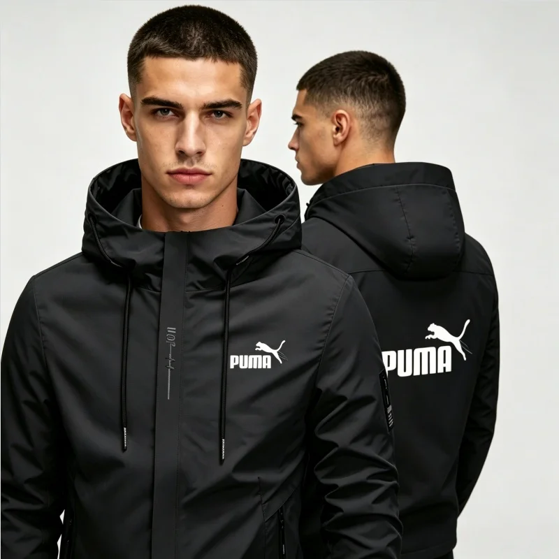 2026 Spring Autumn Men Hooded Windbreaker Full Zip Windproof Lightweight Jacket Casual Outdoor Running Sports Outer Coat