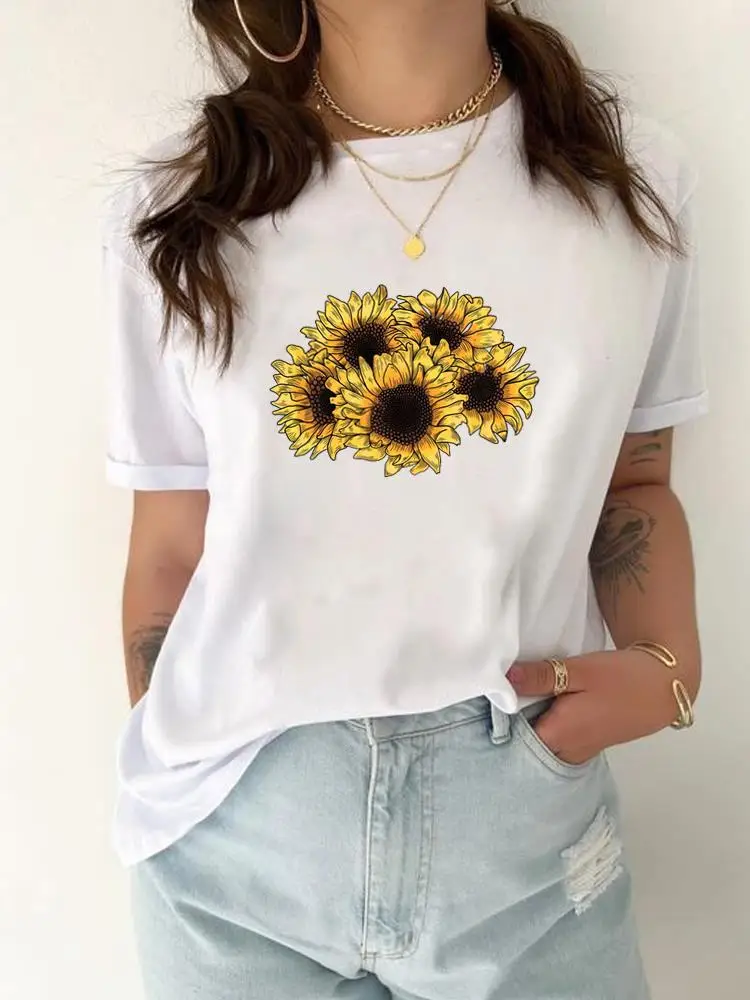 

Flower Plant Trend Cute Sweet Print T-shirt Top Casual Short Sleeve Graphic T Shirt Clothing Female Women Fashion Tee