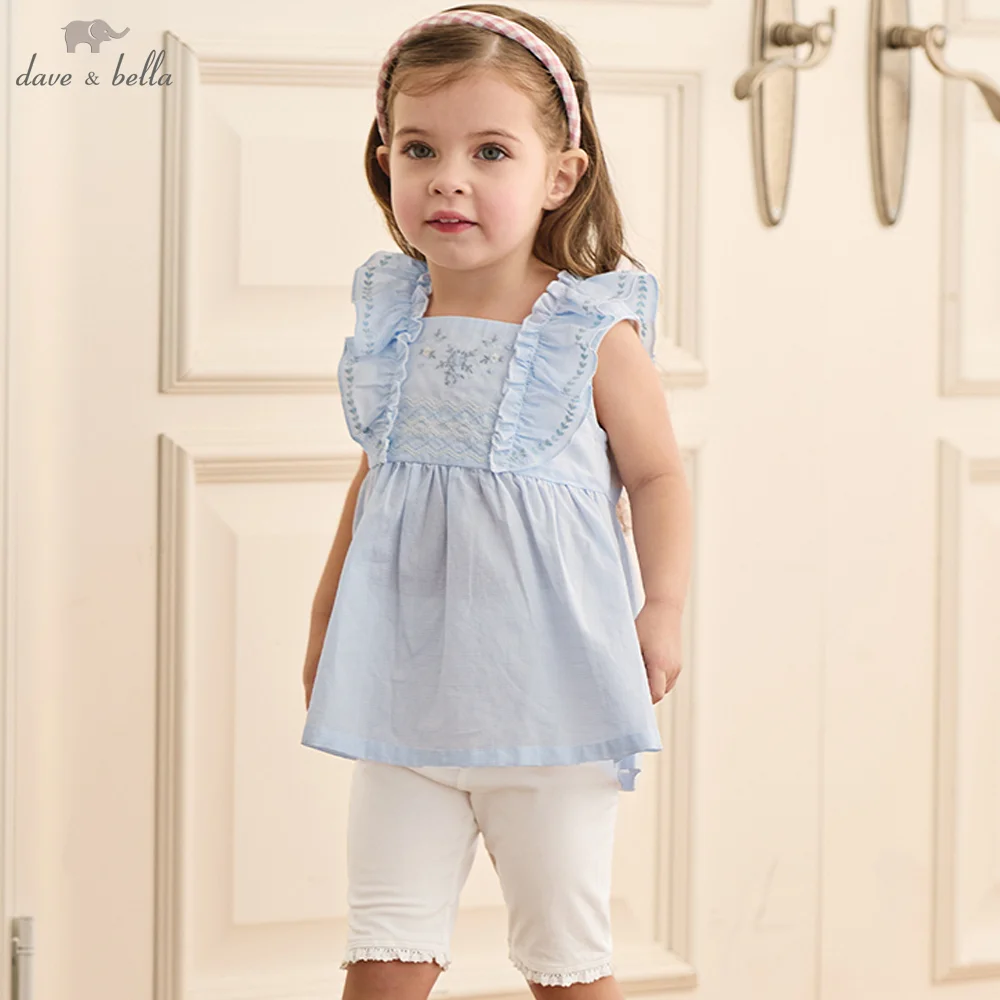 

Комплект летних шорт для девочек Dave Bella: синий топ-майка, леггинсы, повседневные брюки, эластичные, прохладные, милые DB2262018