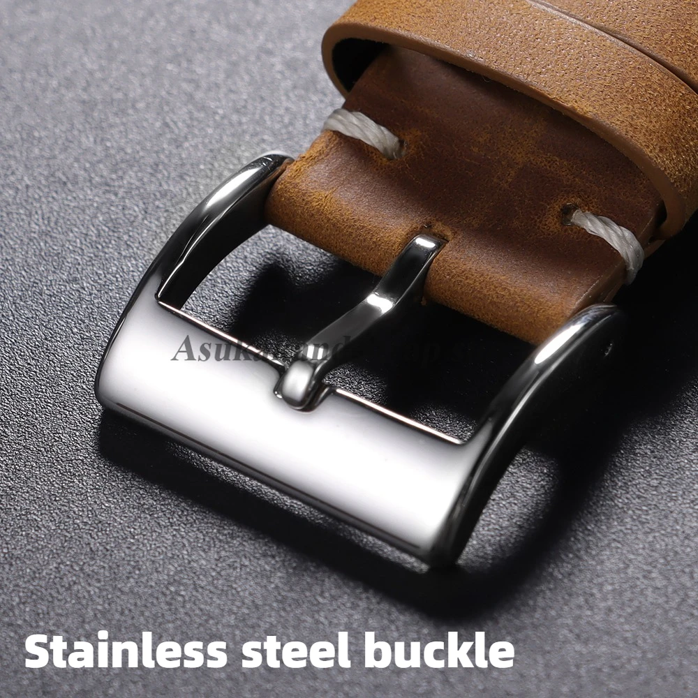 18/20/21/22 มม.นาฬิกาหนังRetroสําหรับนาฬิกาHuawei GT5 GT5Pro GT4 GT3 Handmadeเย็บCowhideสําหรับSeikoสายรัดข้อมือ