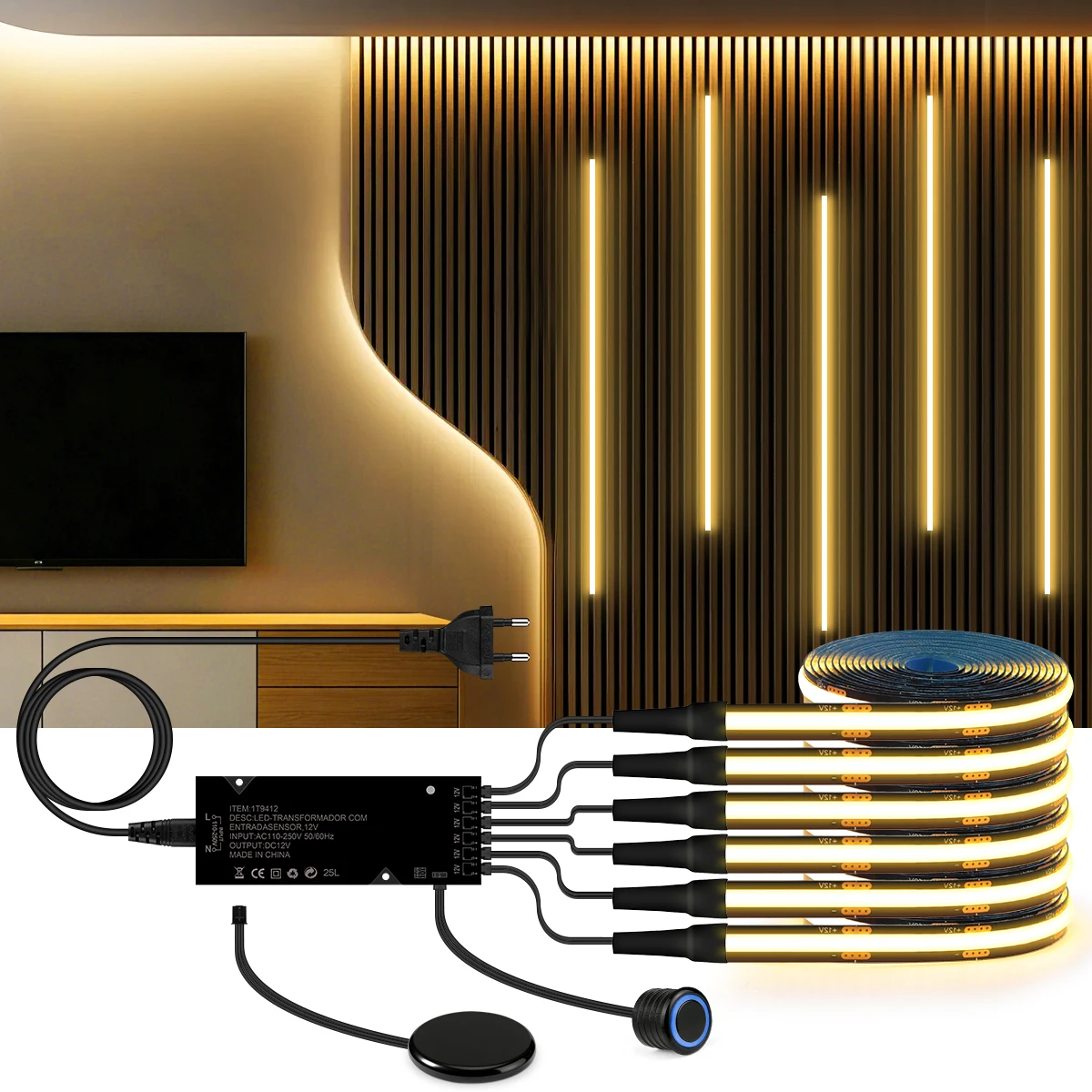 1-10Pcs Kit Double Touch Sensor Dimmer COB LED Strip Light Balck PCB For Home Slat Grille TV Backlight Wall Panel &Cabinet Decor