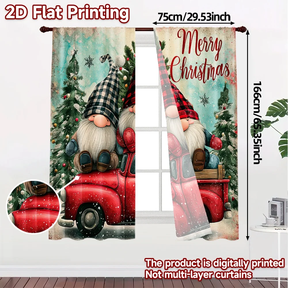 2D Flat Printing,JIT 2pcs, Curtains (Without Rod) FestiveGnomes Modern Curtains Digital Printed Machine Washable Fabric Curtains